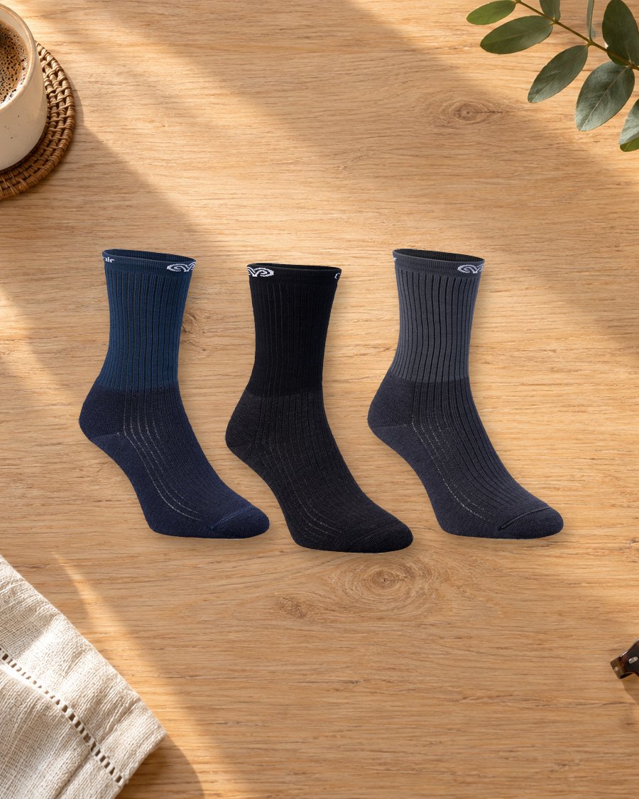 Three pairs of the Cape Mohair Diabetic Medical Sock, in navy, black and charcoal